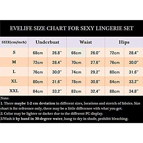 EVELIFE Conjunto de Lencería Mujer Sujetadores con Liguero Sexy Lencería 3 Piezas Tanga y Liguero Sin Medias(Negro XL)