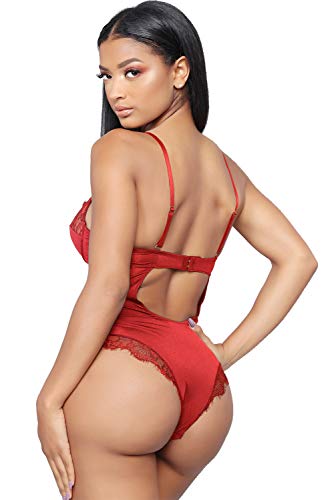 EVELIFE Lencería Body Mujer Lenceria de Encaje Body Teddy Sexy Lencería Halter Ropa Interior(Vino Rojo M)