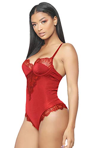 EVELIFE Lencería Body Mujer Lenceria de Encaje Body Teddy Sexy Lencería Halter Ropa Interior(Vino Rojo M)