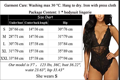 EVELIFE Sexy Lencería Mujer Encaje Teddy Body Profundo V Ropa Interior Snap Crotch Ropa de Dormir(Vino Rojo X-Large)