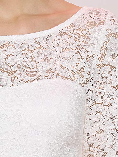 Ever-Pretty A-línea Encaje Talla Grande Vestido de Fiesta Cuello Redondo Largo para Mujer Blanco 50