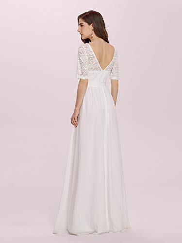 Ever-Pretty A-línea Encaje Talla Grande Vestido de Fiesta Cuello Redondo Largo para Mujer Blanco 52