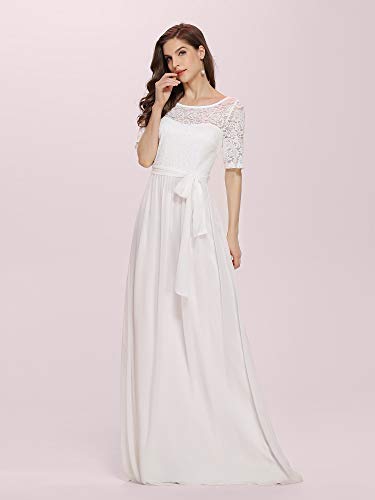 Ever-Pretty A-línea Encaje Talla Grande Vestido de Fiesta Cuello Redondo Largo para Mujer Blanco 52