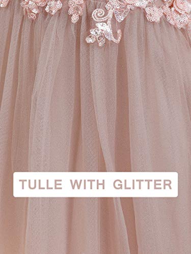 Ever-Pretty Vestido de Dama de Honor Largo Mujer Tul Lentejuelas Corte Imperio Apliques A-línea Escote V Fiesta Rosa Desnuda 48