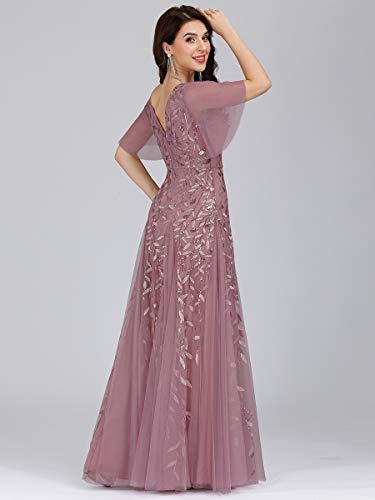 Ever-Pretty Vestidos de Fiesta Mujer Largo Tul Lentejuelas Escote V A-línea Elegantes Orquídea 36