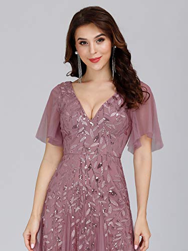 Ever-Pretty Vestidos de Fiesta Mujer Largo Tul Lentejuelas Escote V A-línea Elegantes Orquídea 36