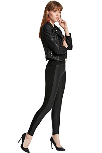 Everbellus Cintura Alta Leggins Cuero para Mujeres Sexy Negro Skinny Pantalon XL