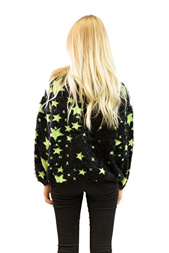 EXCEPTIOANL Jersey de punto para mujer con diseño de estrellas navideñas, color neón.