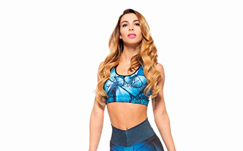 Excess Sujetador Deportivo para Mujer Shock Absorber Alas Top Push Up Fitness Yoga Pilates Running Gimnasio Maillot de Ciclismo 3D de Fiesta Mujer Sexy Italiano Camisetas Dim Azul M