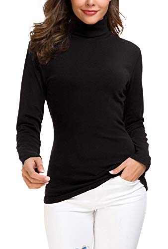 EXCHIC Suéter de Cuello Alto de la Mujer (L, Negro)