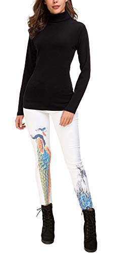 EXCHIC Suéter de Cuello Alto de la Mujer (L, Negro)