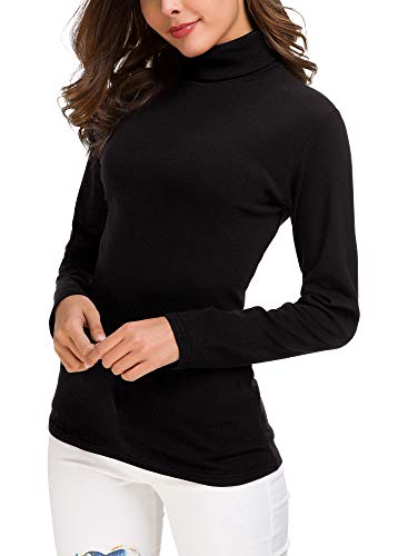 EXCHIC Suéter de Cuello Alto de la Mujer (L, Negro)