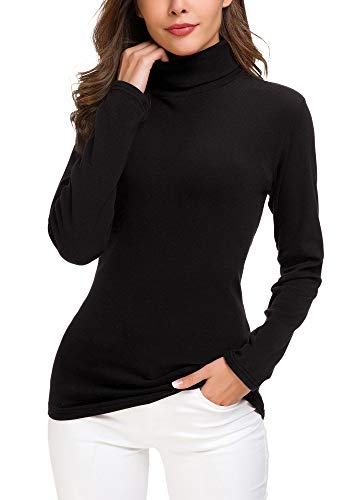 EXCHIC Suéter de Cuello Alto de la Mujer (L, Negro)