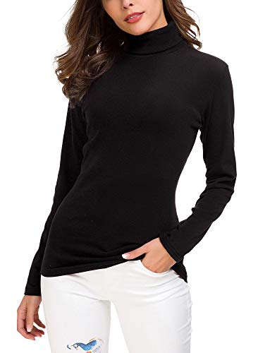 EXCHIC Suéter de Cuello Alto de la Mujer (L, Negro)