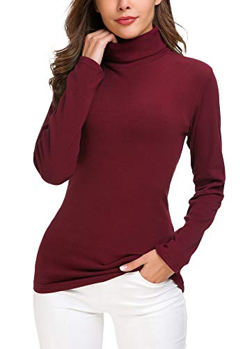 EXCHIC Suéter de Cuello Alto de la Mujer (L, Rojo Vino)