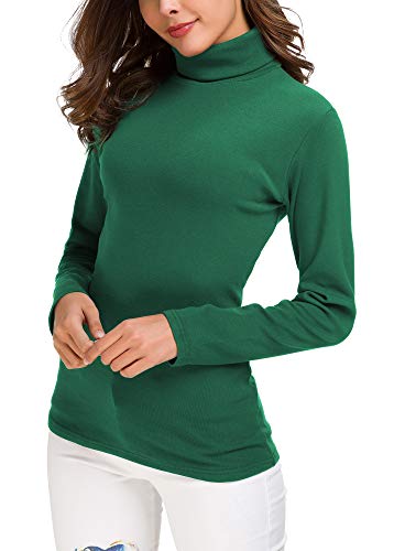 EXCHIC Suéter de Cuello Alto de la Mujer (L, Verde Oscuro)