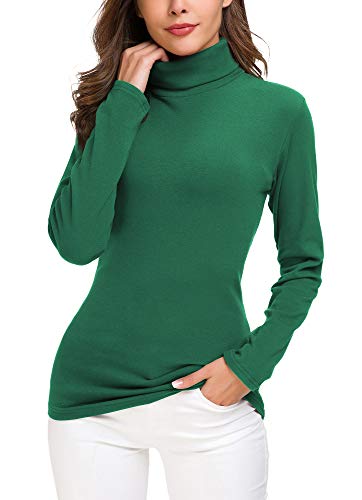 EXCHIC Suéter de Cuello Alto de la Mujer (L, Verde Oscuro)