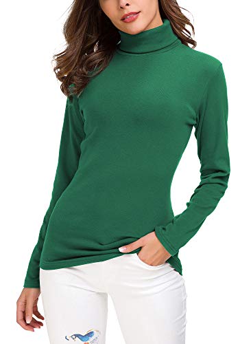 EXCHIC Suéter de Cuello Alto de la Mujer (M, Verde Oscuro)