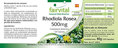 Extracto de Rhodiola Rosea 500mg - VEGANO - Dosis elevada - 15mg de Rosavina y 5mg de Salidrosida - 120 Cápsulas