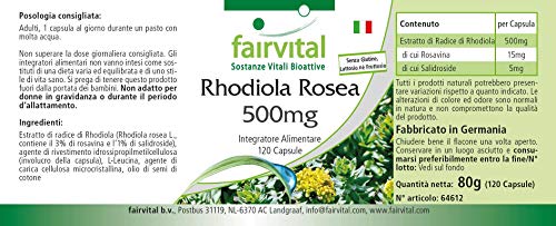 Extracto de Rhodiola Rosea 500mg - VEGANO - Dosis elevada - 15mg de Rosavina y 5mg de Salidrosida - 120 Cápsulas