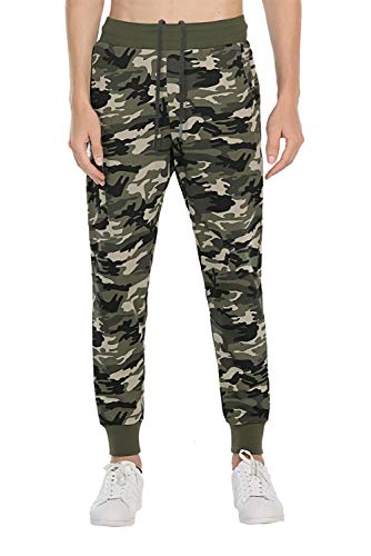 Extreme Pop Hombre Pantalones de chándal con Estampado Reflectante de Camuflaje (M, Verde Camuflaje)