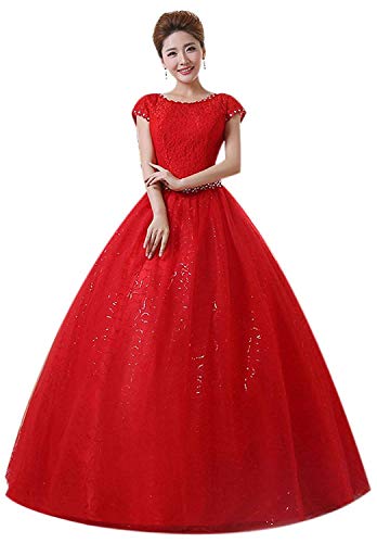 Eyekepper Doble Hombro piso-longitud del vestido nupcial de la boda vestido de encargo para Mujeres 34 Rojo