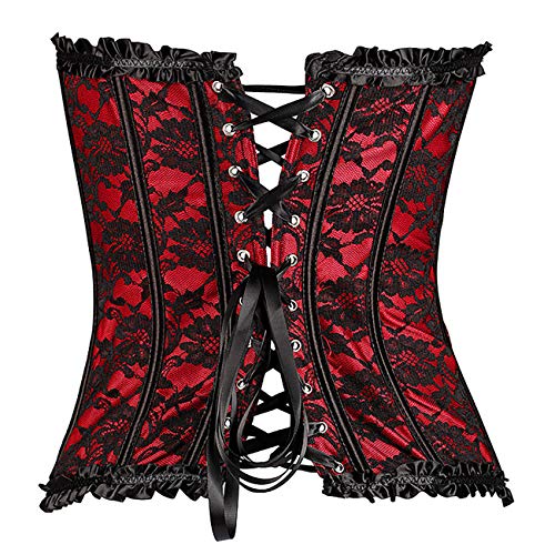EZSTAX - Corsé de encaje para el vientre, estilo vintage, corpiño, para mujer Y rojo. L