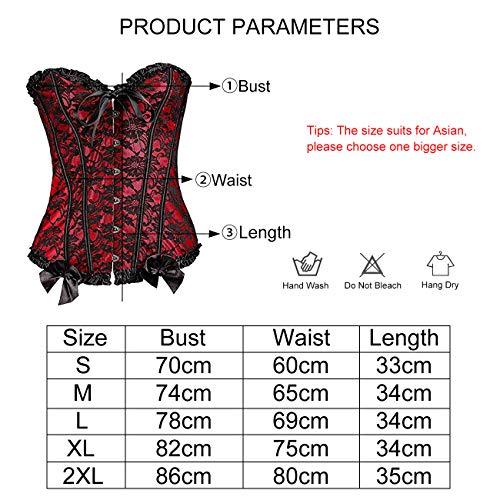 EZSTAX - Corsé de encaje para el vientre, estilo vintage, corpiño, para mujer Y rojo. L