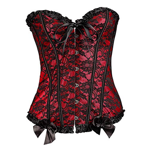 EZSTAX - Corsé de encaje para el vientre, estilo vintage, corpiño, para mujer Y rojo. L