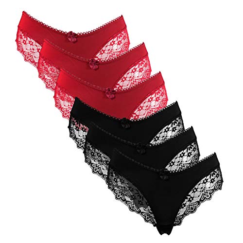 Fabio Farini 6 Culotte Bragas con seductores Detalles de Encaje 3 Negro 3 Rojo L-XL