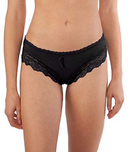 Fabio Farini - Bragas de algodón con Encaje - Paquete de 6 Negro M