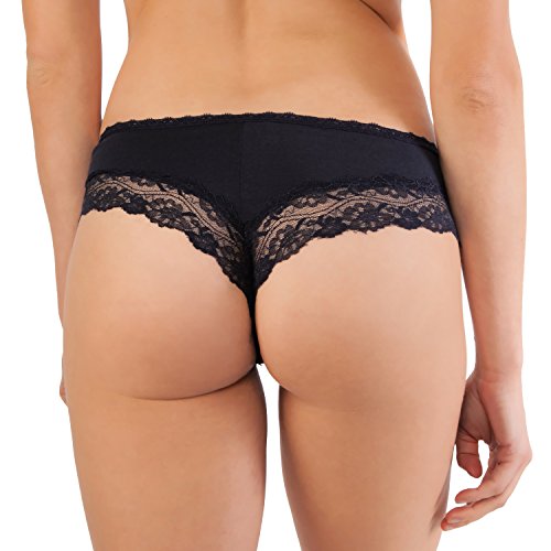 Fabio Farini - Bragas de algodón con Encaje - Paquete de 6 Negro M