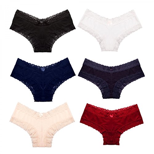 Fabio Farini Culotte Paquete de 6. Bragas con seductores Detalles de Encaje Multicolor S-M