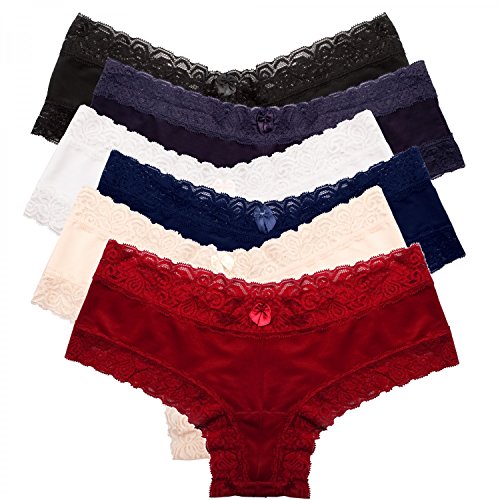 Fabio Farini Culotte Paquete de 6. Bragas con seductores Detalles de Encaje Multicolor S-M