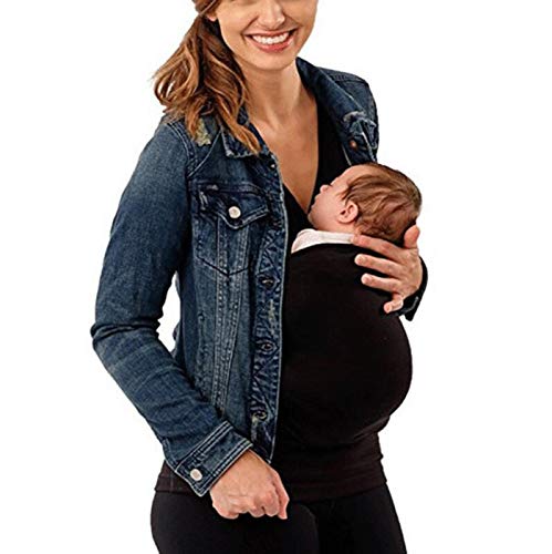FACAI Camisas De Cuidado para Mujer Camiseta De Maternidad Canguro Abrigo para Bebé Canguro Piel A Piel,Black-XXXXXL