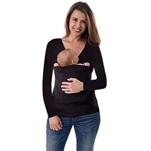 FACAI Camisas De Cuidado para Mujer Camiseta De Maternidad Canguro Abrigo para Bebé Canguro Piel A Piel,Black-XXXXXL