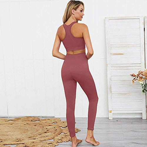 FACAI Conjunto De Chándal De Chaleco De 2 Piezas De Punto Sin Costuras para Mujer Conjunto De Pantalones De Gimnasia De Entrenamiento De Yoga De Cintura Media,H-M