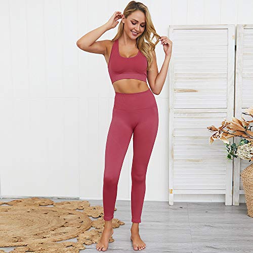 FACAI Conjunto De Chándal De Chaleco De 2 Piezas De Punto Sin Costuras para Mujer Conjunto De Pantalones De Gimnasia De Entrenamiento De Yoga De Cintura Media,H-M