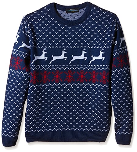 Fairisle Christmas Jumper Mens & Ladies Nordic Pattern Blue Round Neck - S to XL-X-Large