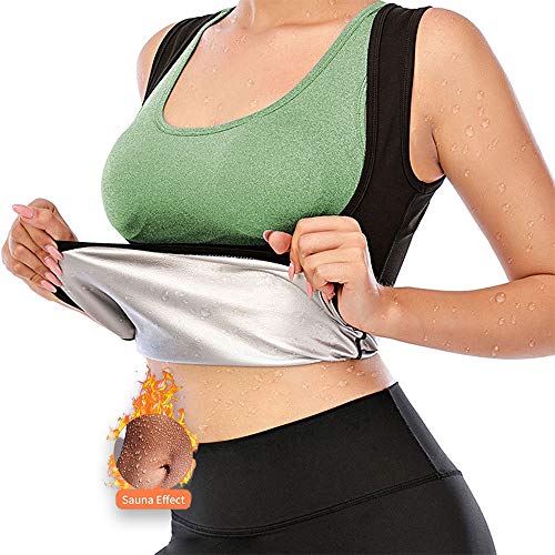 Fajas Reductoras Adelgazantes Mujer, Neopreno Camiseta Reductora Compresion de Sauna Deportivo (Negro, L/XL)