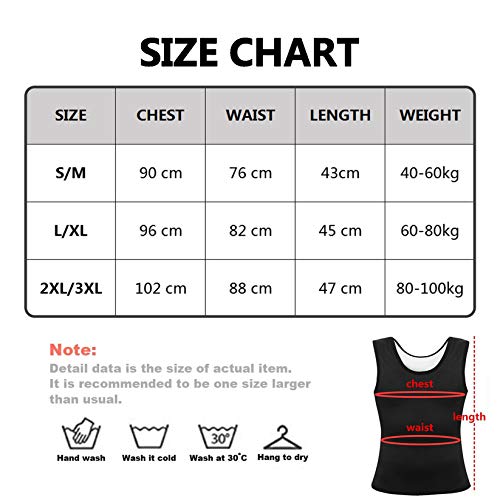 Fajas Reductoras Adelgazantes Mujer, Neopreno Camiseta Reductora Compresion de Sauna Deportivo (Negro, L/XL)