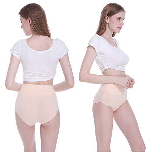 FALARY Bragas Mujer Cintura Alta Algodón 5 Piezas Beige (Piel) L