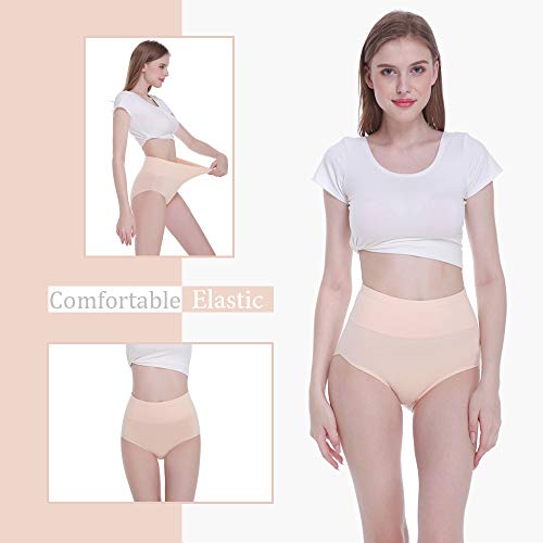 FALARY Bragas Mujer Cintura Alta Algodón 5 Piezas Beige (Piel) L