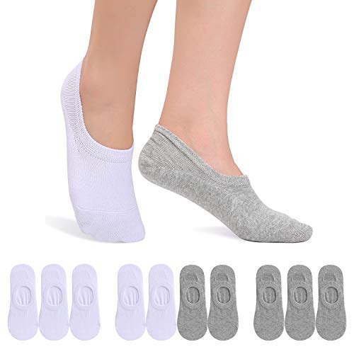 FALARY Calcetines Mujer Hombre 10 Pares Cortos Calcetines Invisibles tobillero Algodon Silicona Antideslizante Verano-grisblanco-3942