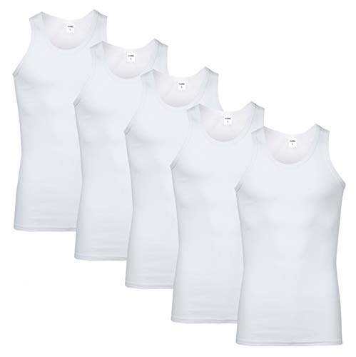 FALARY Camiseta de Tirantes para Hombre Pack de 5 de Algodón 100% más Colores Blanco L