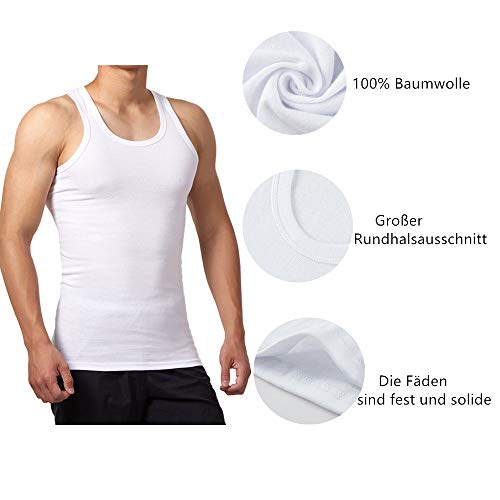 FALARY Camiseta de Tirantes para Hombre Pack de 5 de Algodón 100% más Colores Blanco L