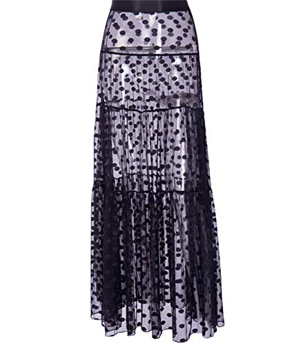 Falda de Bikini Bordado Puntos Redondos para Mujer Transparente Ropa de Baño Playa Suelta de Moda Falda Larga para Bikini Verano etc (Negro, M)