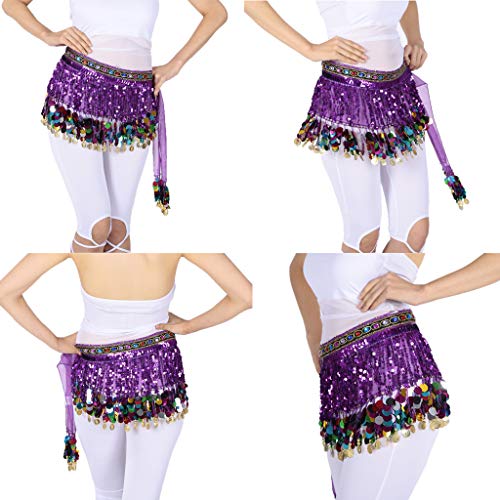 Falda de Danza de Vientre con Lentejuelas Borlas Traje de Baile Salsa Accesorio para Disfraces Cosplay Fiesta Cóctel - Morado oscuro, como se describe