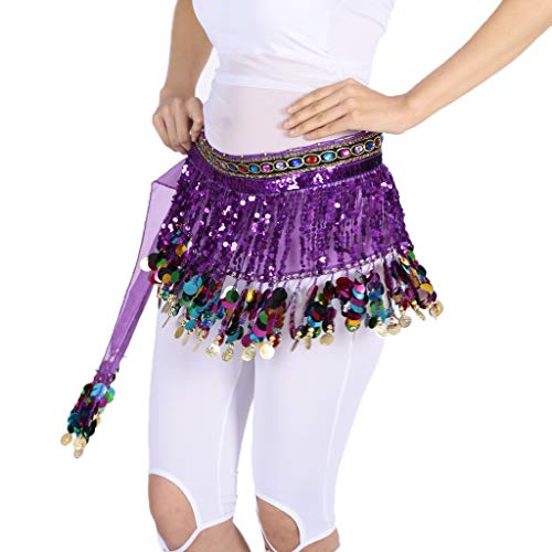 Falda de Danza de Vientre con Lentejuelas Borlas Traje de Baile Salsa Accesorio para Disfraces Cosplay Fiesta Cóctel - Morado oscuro, como se describe