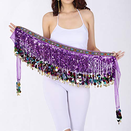 Falda de Danza de Vientre con Lentejuelas Borlas Traje de Baile Salsa Accesorio para Disfraces Cosplay Fiesta Cóctel - Morado oscuro, como se describe